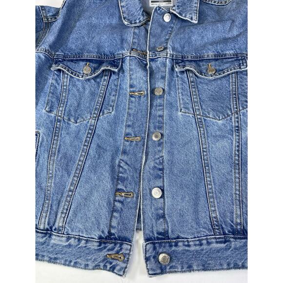 Ladies Bershka Denim Jean Jacket Mid Blue Size Small - Picture 2 of 13